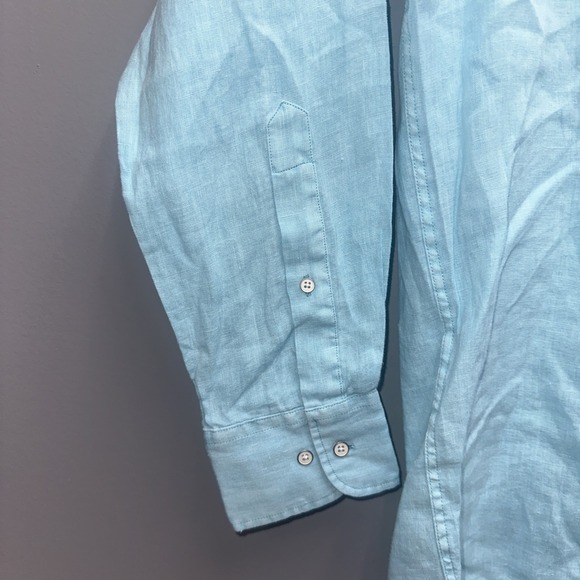NWT Peter Millar Linen Shirt Men Medium Blue Mint Long Sleeve Summer Beachy - Picture 8 of 8